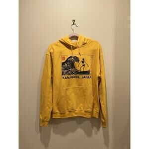 Kanagawa Japan Hoodie Yellow Great Wave Street M Unisex Y2K